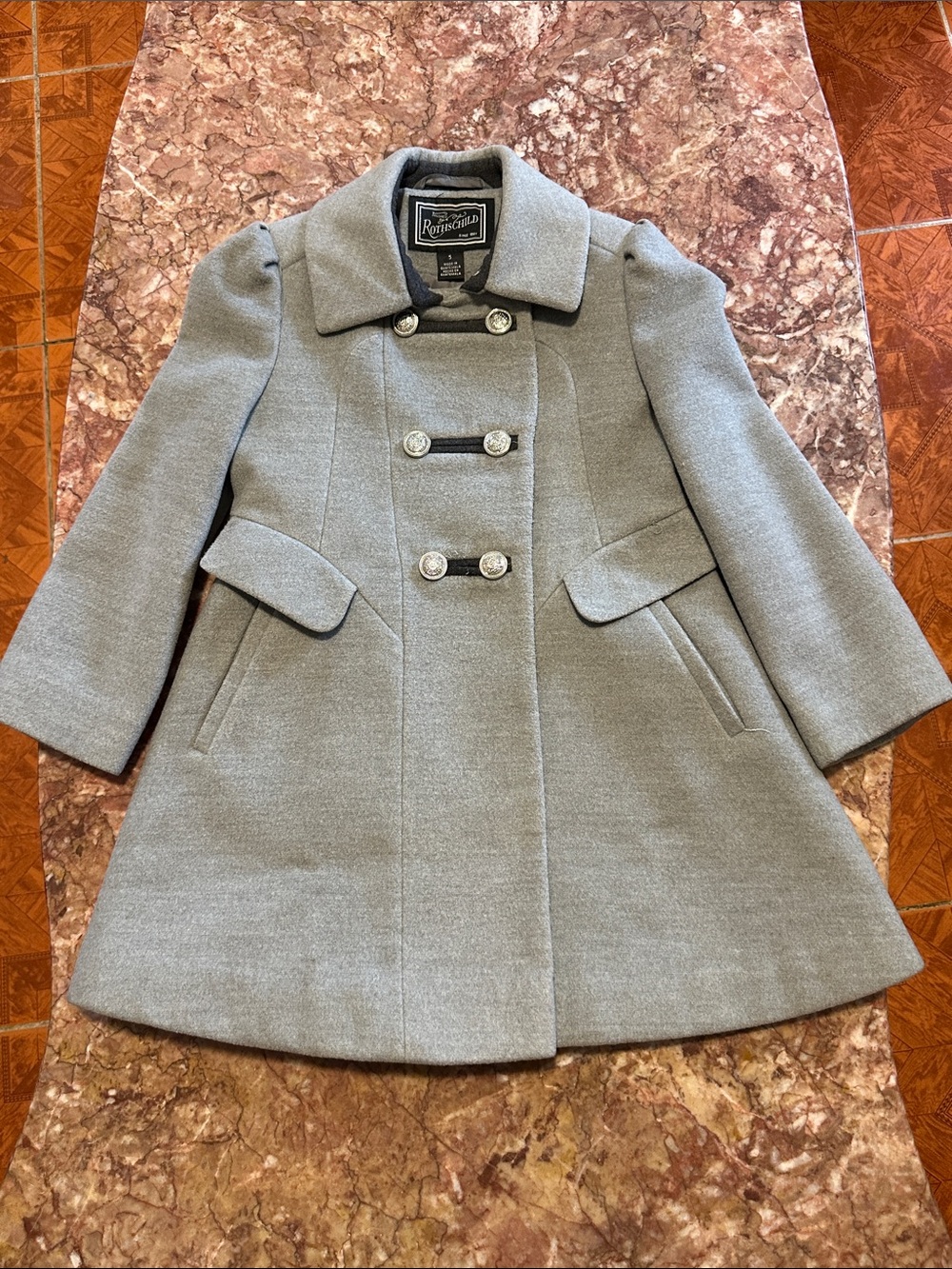 Rothschild Girls' Light Gray Double-Breasted Pea Coat